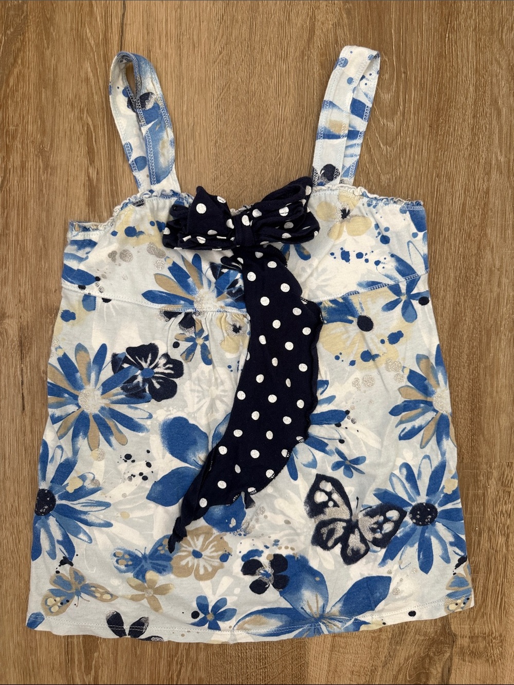 Justice Girls Floral Navy Polka Dot Bow Tank Top, Size 8
